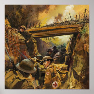 Painting of battle in the trenches of world war 1 poster