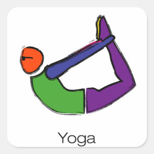 Painting of bow yoga pose with yoga text. square sticker
