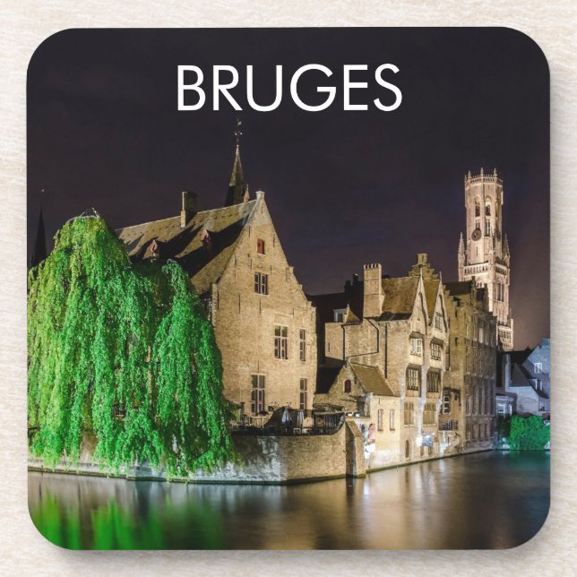 Painting of Bruges old town and Belfry tower Coaster (Front)