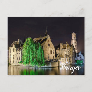 Painting of Bruges old town and Belfry tower Postc Postcard