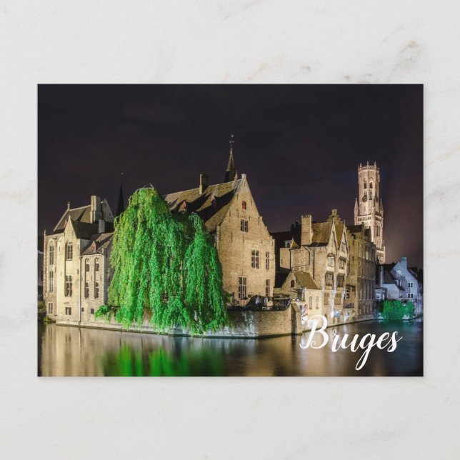 Painting of Bruges old town and Belfry tower Postc Postcard (Front)