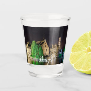 Painting of Bruges old town and Belfry tower Shot Glass
