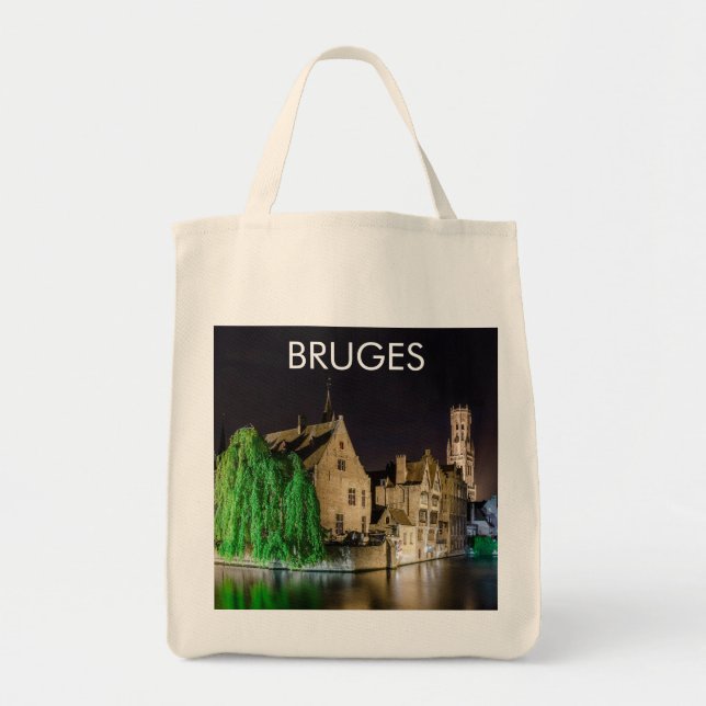 Painting of Bruges old town and Belfry tower Tote Bag (Front)