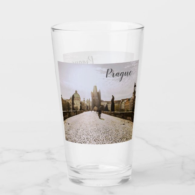 Painting of Charles bridge in Prague on sunrise Glass (Front)