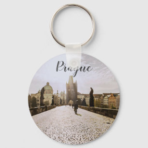 Painting of Charles bridge in Prague on sunrise Key Ring