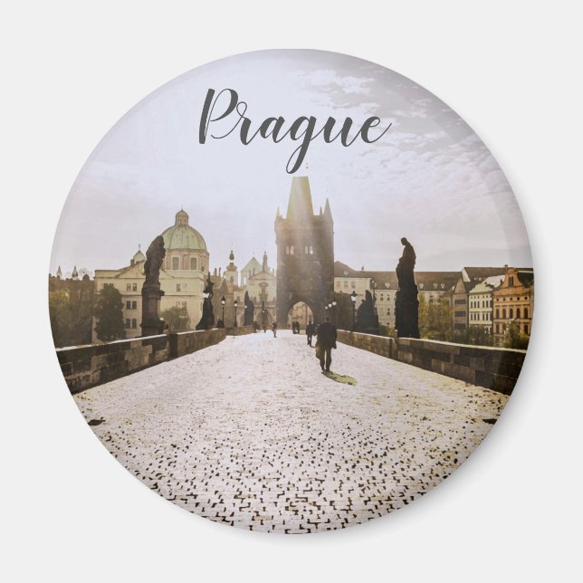 Painting of Charles bridge in Prague on sunrise Magnet (Front)