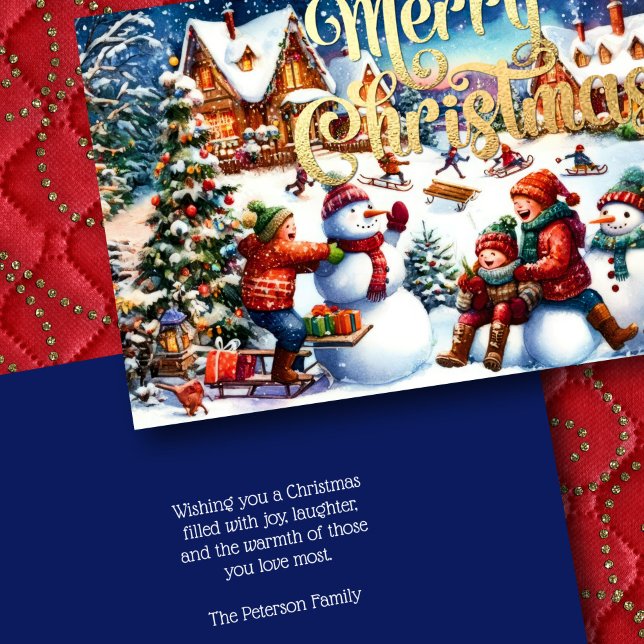 Painting of Children Winter Fun Snowmen Sledding Card (Creator Uploaded)