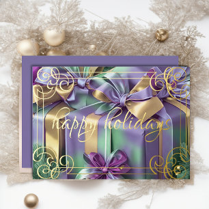 Painting of Christmas Gifts Lavender Purple Mint Foil Holiday Card