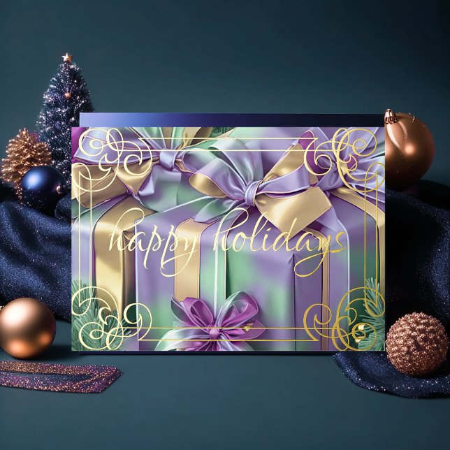 Painting of Christmas Gifts Lavender Purple Mint Holiday Card (Creator Uploaded)