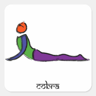 Painting of cobra yoga pose with Sanskrit text. Square Sticker