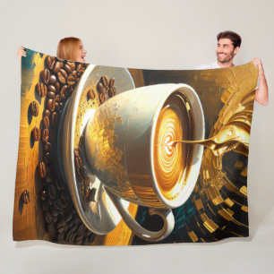 Painting of Coffee Cup and Coffee Beans Abstract Fleece Blanket