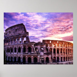 Painting of Colosseum in Rome at sunset Canvas Pri Poster