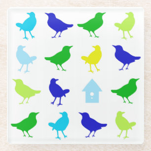 Painting of Coloured Birds by Chariklia Zarris Glass Coaster