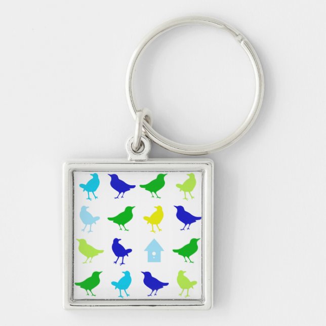 Painting of Coloured Birds by Chariklia Zarris Key Ring (Front)