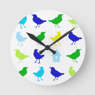 Painting of Coloured Birds by Chariklia Zarris Round Clock