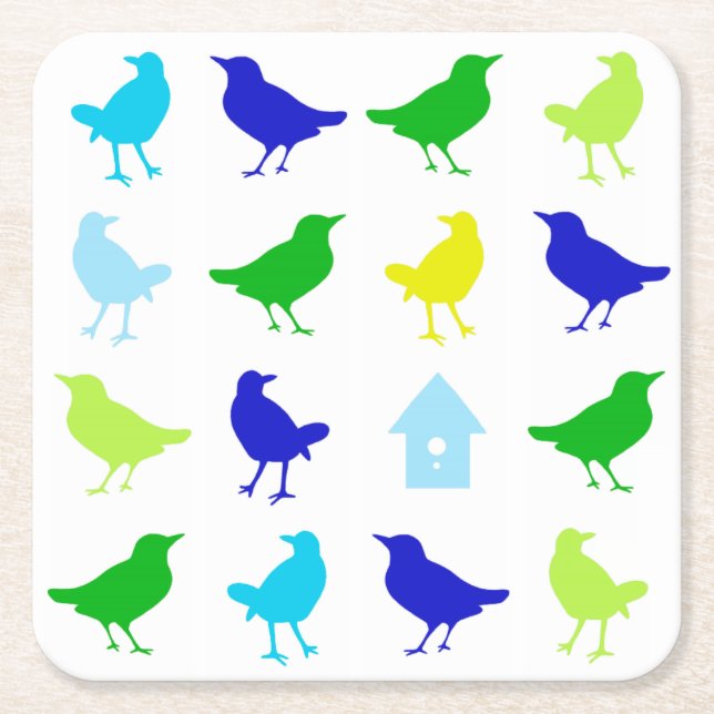 Painting of Coloured Birds by Chariklia Zarris Square Paper Coaster (Front)