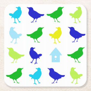 Painting of Coloured Birds by Chariklia Zarris Square Paper Coaster