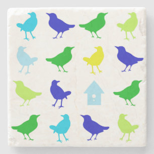 Painting of Coloured Birds by Chariklia Zarris Stone Coaster