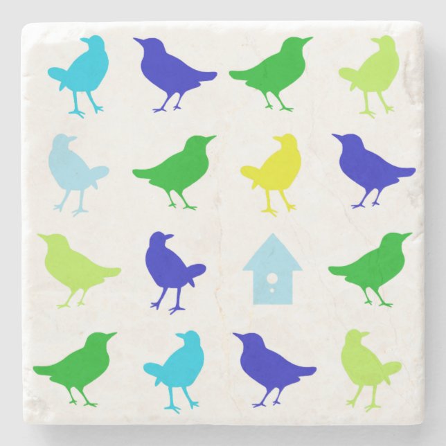 Painting of Coloured Birds by Chariklia Zarris Stone Coaster (Front)