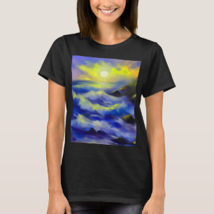 Painting of dark blue sea waves under the sun T-Shirt