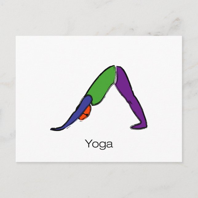Painting of downward dog yoga pose with yoga text. postcard (Front)