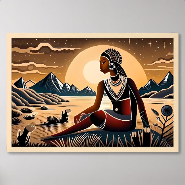 painting of egypt women in desert pyramid at night poster (painting of egypt women in desert pyramid at night)