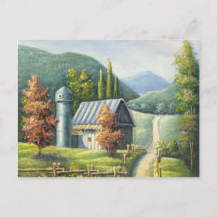 Painting Of Farm Country Dirt Road In Late Summer Postcard