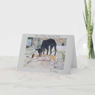 painting of fawn and black grayhound dogs for dad card