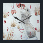 painting of field  mouse in snow wildlife square wall clock<br><div class="desc">This cute little wood mouse (also know as a long tailed field mouse) is having a nibble on a some snow covered juicy red berries. This winter wildlife snow scene makes a lovely seasonal picture on this original christmas clock and I'm sure it will make a great gift for someone...</div>
