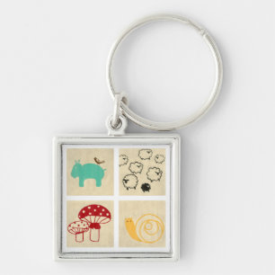 Painting of Four Children's Wood Blocks Key Ring