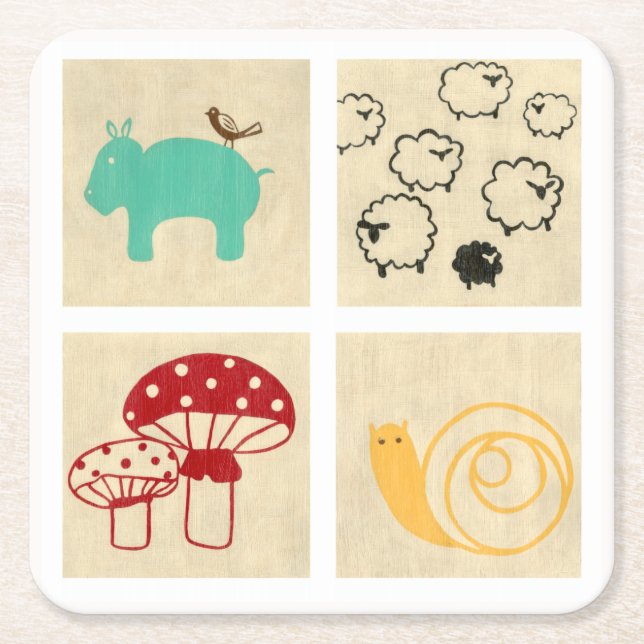 Painting of Four Children's Wood Blocks Square Paper Coaster (Front)