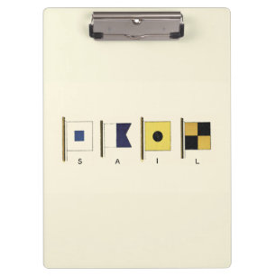 Painting of Four Flags with Sail Written Beneath Clipboard