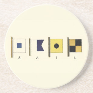 Painting of Four Flags with Sail Written Beneath Coaster