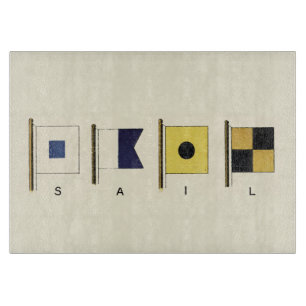 Painting of Four Flags with Sail Written Beneath Cutting Board