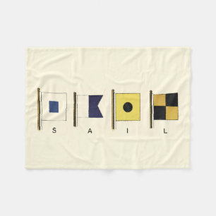 Painting of Four Flags with Sail Written Beneath Fleece Blanket