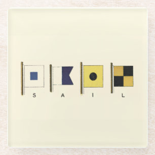 Painting of Four Flags with Sail Written Beneath Glass Coaster