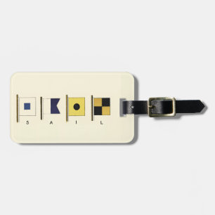 Painting of Four Flags with Sail Written Beneath Luggage Tag