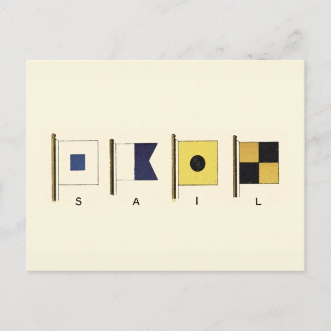 Painting of Four Flags with Sail Written Beneath Postcard (Front)