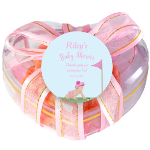 Painting Of Golf Baby Girl Sweet Caddy Baby Shower Classic Round Sticker