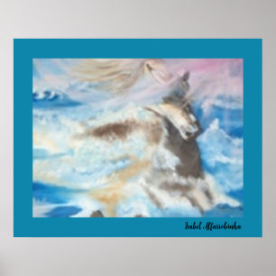 Painting of horse in the sea water Poster