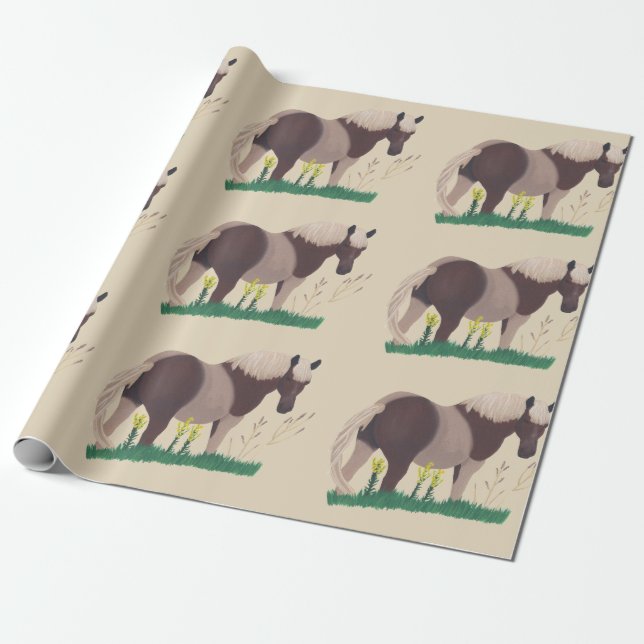 Painting of Horse Standing Looking, Grass Wrapping Paper (Unrolled)