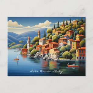 Painting of Lake Como Landscape Italy Travel   Art Postcard