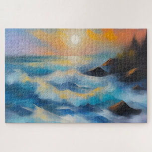 Painting of light blue sea waves under the sun jigsaw puzzle