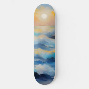 Painting of light blue sea waves under the sun skateboard
