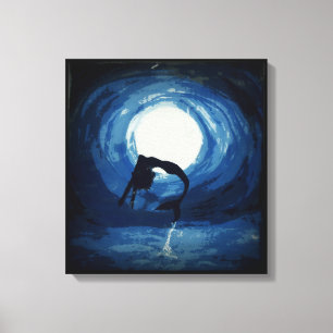 painting of mermaid jumping out from water canvas print