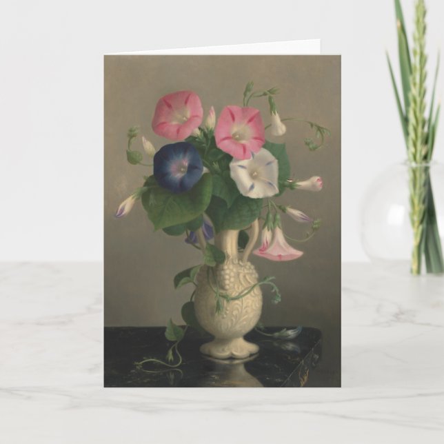 Painting of Morning Glories in a Vase Card (Front)