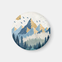 Painting of mountains with birds in flight