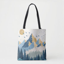 Painting of mountains with birds in flight