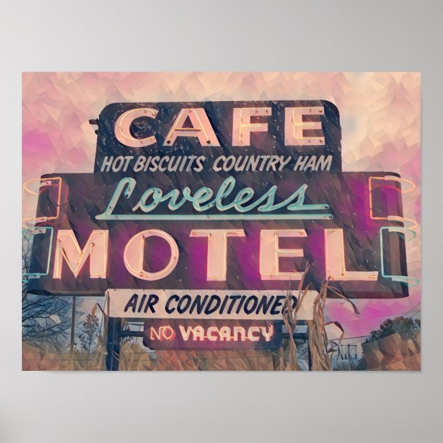 Painting of neon sign at Loveless Cafe poster (Front)
