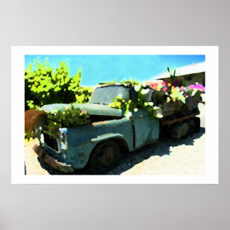 Painting Of Old time Pickup Truck Flower Planter I Poster